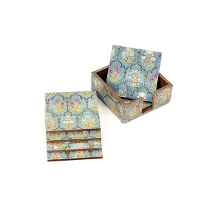 Dessous de verre Meena Mdf et dessous de verre en bois personnalisés avec incrustation faite à la main et en laiton fabriqués en Inde - Product Image 1