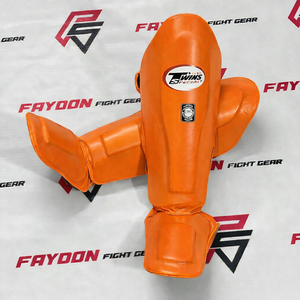 Espinilleras de Boxeo Muay Thai Personalizadas para Gemelos, Color Naranja, Equipo de Entrenamiento, Protección de Cuero para Piernas y Espinillas - Product Image 1