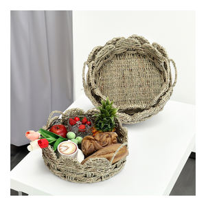 Plateaux ronds en bambou faits à la main du Vietnam plateau de service décoratif à motif géométrique écologique finition polie pour les Use-SR2024 d'hôtel - Product Image 1