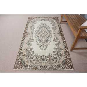 Tapis vintage turc 3,7x6,9 pieds, tapis à carreaux marron et blanc - Product Image 3