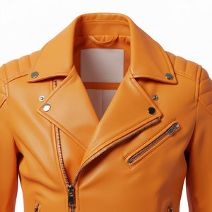 Bulk Orange Leather Biker <b>Jacket</b> for <b>Women</b> Custom Design Motorbike Style Genuine Leather Ladies Coat Professional Export Quality - Product Image 5