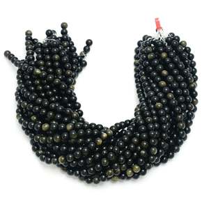 Cuentas Sueltas Redondas de Obsidiana Negra Natural, Tira de Gemas de 15 Pulgadas para Fabricación de Joyas, Venta al Por Mayor de Moda - Product Image 2