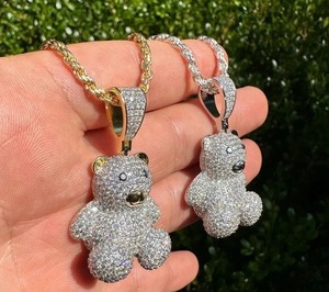 925 Sterling Silver Iced Moissanite TEDDY BEAR Pendentif Personnalisé Cadeau Pour Femmes Bijoux De Mode - Product Image 3