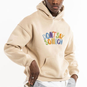 custom Heavyweight puff printing logo unisex cropped raw hem hoodie no <b>string</b>,french terry blank plain oversized men <b>hoodies</b> - Product Image 3