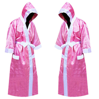 Jubah tinju Satin kualitas tinggi penjualan terbaik dengan tudung pakaian tinju buatan khusus untuk pria dan wanita