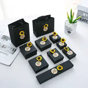 TH CB-103 Eropa Bunga Matahari Hadiah Penyimpanan Cincin Anting-Anting Kalung Pesona Perhiasan Kasus Kemasan Kotak Hadiah Kertas