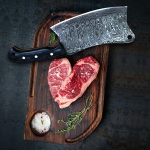 Cuchilla de chef profesional al por mayor con mango de cuerno, cuchillo de cocina de estilo japonés hecho a mano, hoja de Damasco. - Product Image 3