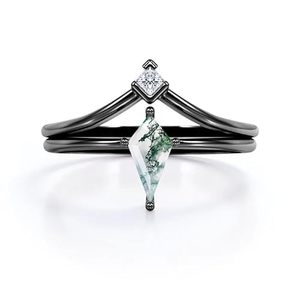 Anillo de Compromiso Clásico con Corte en Forma de Cometa de 1.1 Quilates, Estilo Victoriano, Plata 925, Piedra de Ágata Musgosa Natural, Bañado en Rodio, para Bodas y Fiestas - Product Image 4