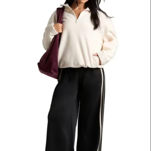 Jersey deportivo liso de lana suave de alta calidad con logotipo personalizado, jersey de cuello alto con cremallera, sudadera de gran tamaño para mujer - Product Image 1