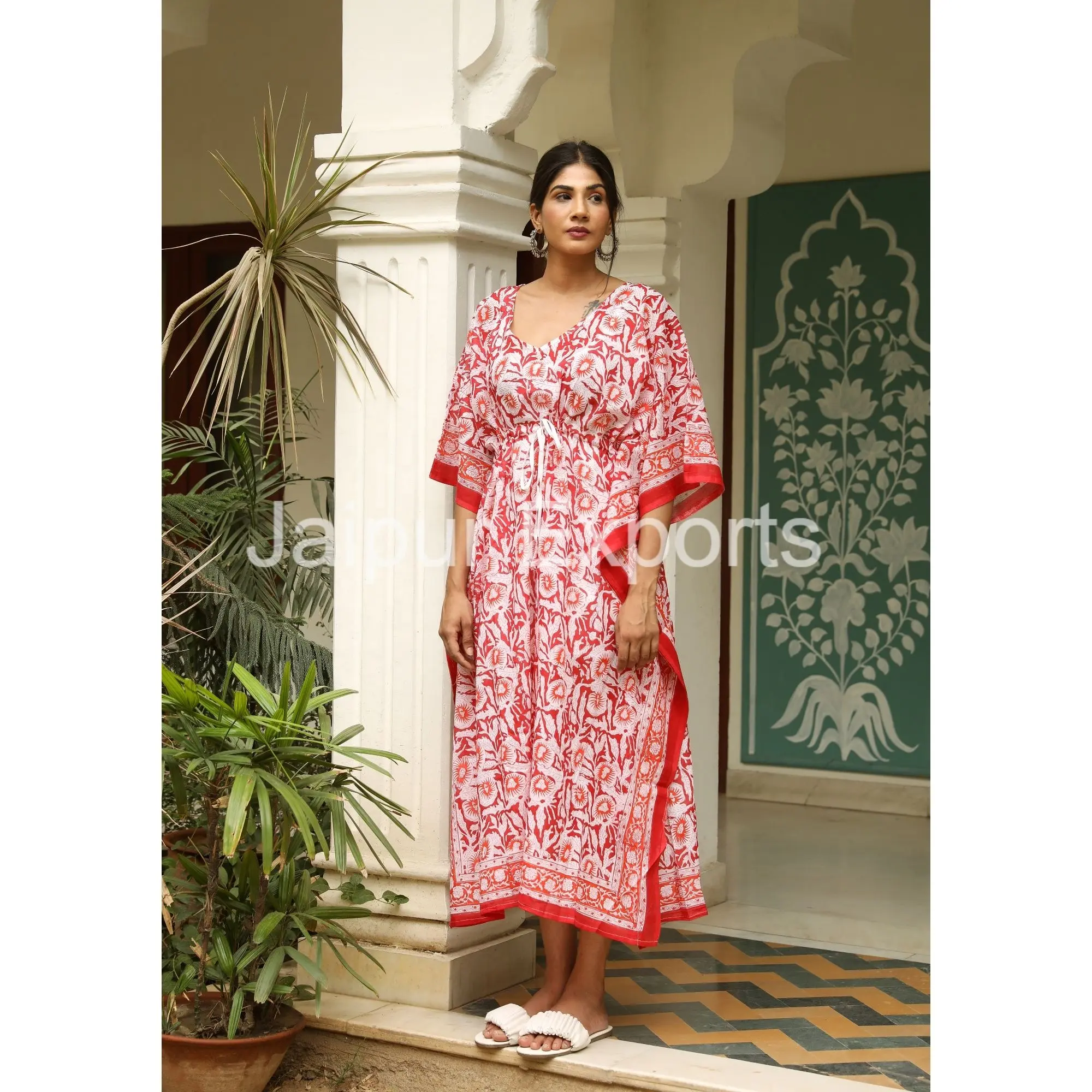 Indian Cotton Hand Block Print Free Size Long Dress Kaftan For Women's Casual Wear Dress Plus Size Summer Clothing Kaftan Dress
