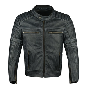 Men's Shadow Black Distressed Genuine Cowhide Leather Windproof Printed Racing Motorbike Jacket CE Armours Protections - Product Image 4