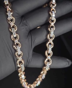 Collar de Cadena de Eslabones de Plata de Ley Chapado en Oro Rosa y Rodio de Lujo con Moissanita, Joyería Hip Hop con Piedras VVS para Regalo de Fiesta - Product Image 1