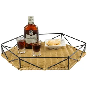 Bandeja de ratán barata, bandeja flotante tejida para servir, artesanías, bandejas de madera para restaurante, accesorios de cocina, personalización