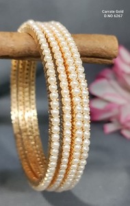 Carrate Gold <b>Pearl</b> Bangles Sku 6267 <b>for</b> <b>Women</b> Indian Traditional Jewelry Metal Bangles <b>for</b> Bride - Product Image 2