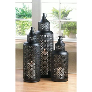 Juego de 3 lámparas de decoración Ramadán Eid, diseño recortado de hierro negro, linterna marroquí, Lámpara decorativa de mesa marroquí al mejor precio - Product Image 1