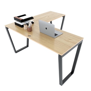 HBTC037 Minimalist Luxury L-Shaped <b>Computer</b> <b>Table</b> 140x140cm Melamine-Coated Plywood Desk with Trapeze Iron Legs <b>for</b> Bedroom Use - Product Image 2