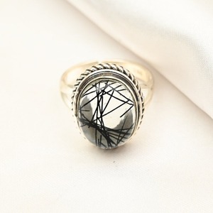 Classical Ring Jewelry for Women Silver Boho Style Jewelry 925 Sterling Silver Black Rutile Gemstone Handmade Ring Gift for <b>Wife</b> - Product Image 2