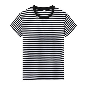 Camiseta de algodón de manga corta con logotipo personalizado OEM, cuello redondo transpirable suave con rayas para verano 100% algodón - Product Image 3