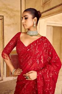 Belle Bollywood Satin Crêpe Saree Nouvelle Vente En Ligne Traditionnelle Indienne Diwali Party Wear Modal Matériel Extensible - Product Image 5