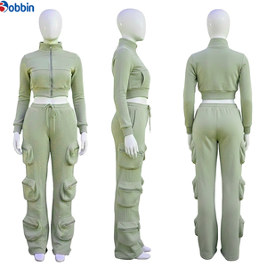 Conjunto Deportivo Informal de Moda para Mujer, Corte Ajustado, 100% Algodón, Felpa, con Múltiples Bolsillos con Cremallera y Logotipo Personalizado - Product Image 6