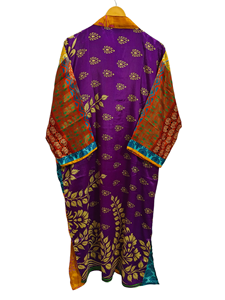 Túnica India Floral Seda Sari Kimono Vintage Sari Robe Suave Playa Fiesta Vestido Indio Hecho A Mano Seda Kimono - Product Image 6