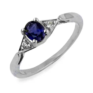 Bague élégante pour femme en argent 925 plaqué rhodium, saphir bleu, motif géométrique classique, sertie griffe, collection Art Palace - Product Image 3
