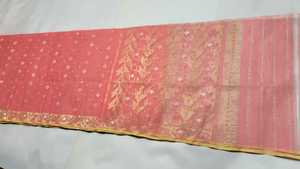 Exclusive Deshi Dhakai Jamdani Orange Sharee Export Quality for Women JAMDANI FABRIC Blue <b>RED</b> GREEN Golden From Bangladesh - Product Image 6