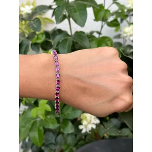 สร้อยข้อมือเทนนิสเงินแท้ 925 ประดับโรโดไลต์การ์เนต เครื่องประดับแฟชั่น - Product Image 3