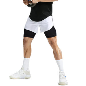 Pantalones cortos transpirables 2 en 1 funcionales para gimnasio, pantalones cortos de secado rápido con bolsillos y cremallera, traje deportivo de doble capa para hombre - Product Image 1