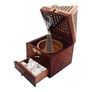 High Quality <b>Sandalwood</b> Handmade Dhoop Dani for Home & Religious Use Cone & Pyramid Shape <b>Incense</b> Burner Holder Box - Product Image 5