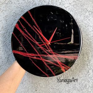 Modern Abstract Red and <b>Black</b> Epoxy Resin Wall <b>Clock</b>-12x12 18x18 or 24x24 Inches - Product Image 1