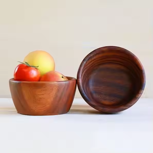 Tazón de madera de forma redonda sólida respetuosa con el medio ambiente para ensalada, frutas, sopa, arroz, cocina de madera corpulenta, decoración del hogar de glowin fashion - Product Image 1