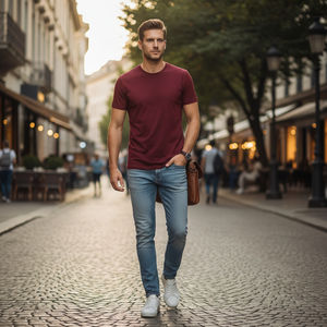 T-shirt pour homme à col rond, coupe classique, manches courtes, uni, tissu 100% coton, respirant, tissu jersey personnalisable - Product Image 3