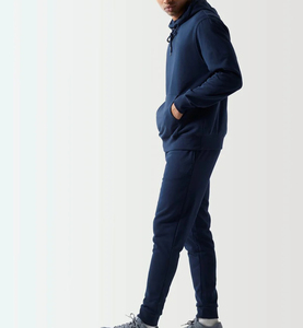 100% Cotton Slim Fit Blank <b>Men's</b> Tracksuits solid <b>Navy</b> color Custom DTF printed logo 2-Piece Sweatpants and <b>Hoodie</b> Set for <b>Men</b> - Product Image 4