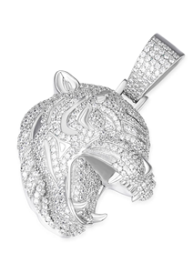 Colgante de Cabeza de Tigre Feroz en Oro de 14K y Chapado en Rodio con Detalles de Moissanita para Fiestas - Product Image 2