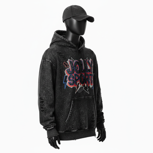 เสื้อมีฮู้ดผ้าฝ้ายขนแกะสีดำเสื้อสไตล์ฟอกสีที่มีความหนาแน่นสูงทนทานพิมพ์โลโก้ที่กำหนดเองและเรียบพื้นฐาน - Product Image 3