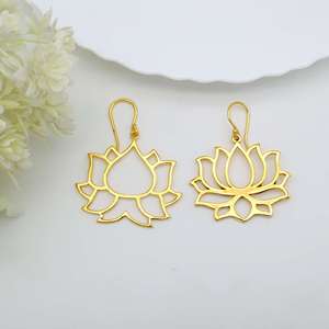 Exclusive Hoy Trendy Lotus Brass <b>Dangle</b> <b>Earring</b> 18k <b>Gold</b> Plated Flower Ethnic <b>Earring</b> Vintage Wholesale Drop <b>Earring</b> For Women - Product Image 5