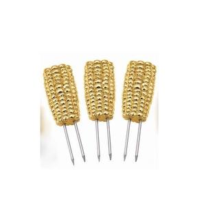 Porte-maïs de luxe en forme de tige de maïs dorée avec des pointes en acier inoxydable, décoratif pour des repas élégants et des barbecues - Product Image 1