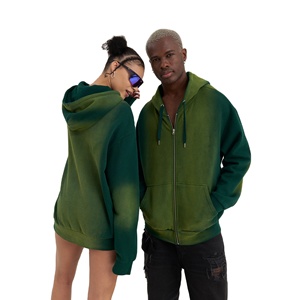 Top de alta calidad de peso pesado Unisex ácido lavado Zip Up ropa de bajo precio impresión de pantalla sudaderas con capucha en blanco personalizado ácido lavado Sudadera con capucha - Product Image 1