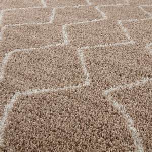 Moroccan Beige Shaggy Rug 820-Machine Made Living Room Carpet Abstract Striped <b>Hallway</b> Entryway <b>Mat</b> - Product Image 2