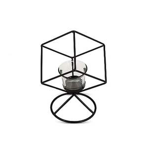 Bougie chauffe-plat géométrique en métal noir, verre rond et métal - Product Image 1