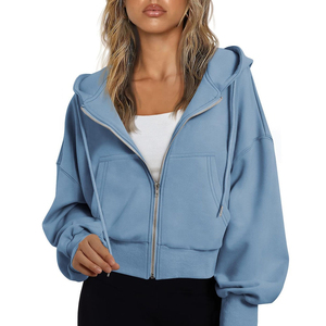 Hot Selling Zip Over <b>Women</b> Winter Thick <b>Thermal</b> Lightweight Fleece Unlined Cropped Running breathable hoodies In 2026 - Product Image 1