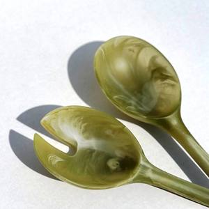 Servidores de Ensalada en Madera de Mango con Esmalte Blanco, Juego de Servidores de Ensalada de Madera Natural con 2 Espátulas, Utensilios Hechos a Mano Sostenibles - Product Image 4