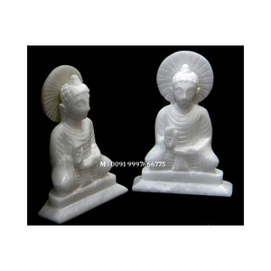 Statue de Bouddha en marbre blanc sculptée à la main, design en pierre naturelle, décoration extérieure personnalisée, dieu méditant géant religieux - Product Image 1