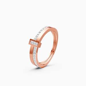 Anillo de boda estilo barra con diamante cultivado en laboratorio, redondo y atemporal, de 0.184 quilates en oro amarillo, blanco y rosa de 9 quilates. - Product Image 3