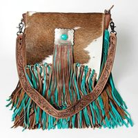 Sac à bandoulière pour femmes en cuir usiné de style occidental avec franges Sac à main en cuir véritable de haute qualité Sac de messager Cowgirl