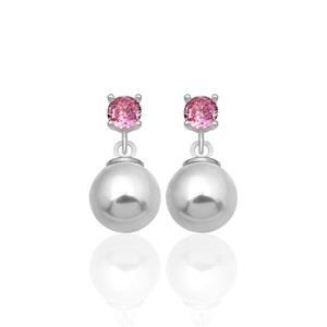 New arrival 925 STERLING <b>SILVER</b> 4 MM PINK ZIRCON STONE 8 MM WHITE SHELL <b>PEARL</b> STUD <b>EARRINGS</b> From Turkey - Product Image 1