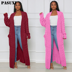 PASUXI Automne <span class=keywords><strong>Long</strong></span> <span class=keywords><strong>Cardigan</strong></span> <span class=keywords><strong>Femme</strong></span> Col en V avec Poches, Manteau Pull Tricoté Torsadé pour Femmes - Product Image 3