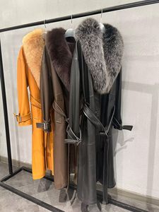 Wholesale Womens Elegant Fur Leather Trench Coat High Quality Warm Winter Autumn Outerwear Leather - Product Image 4