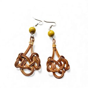 Vintage Natural Rattan Drop Earrings Handmade Lightweight Woven Jewelry for Women From Vietnam - Product Image 3